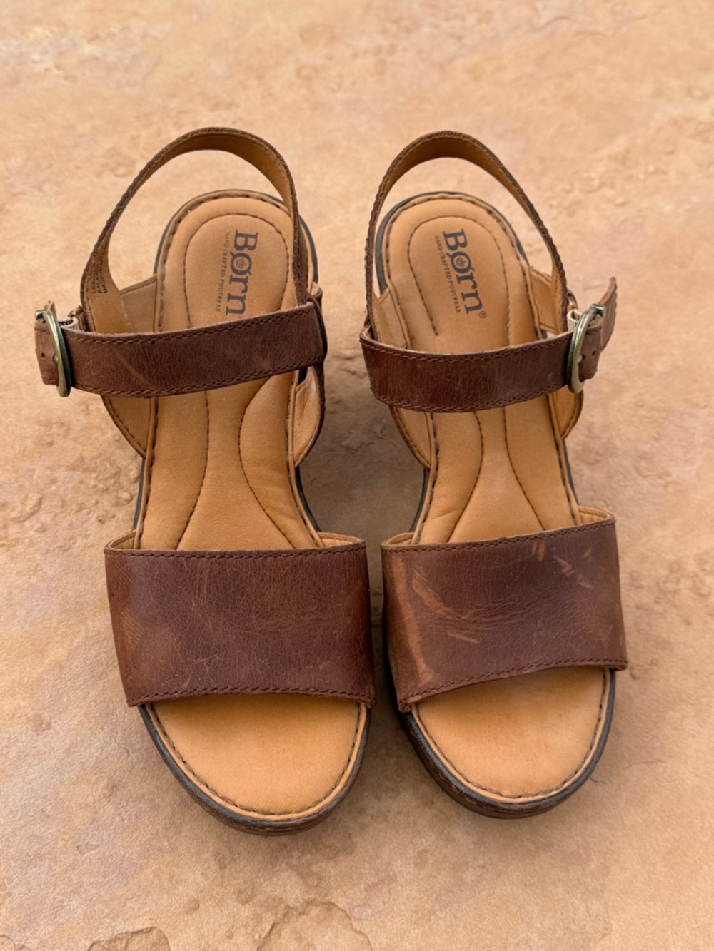 Born Brown Leather Slingback Sandals with Buckle